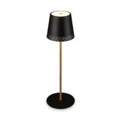 Lámpara de mesa LED recargable Kiki, negro/oro, IP44, 3.000K
