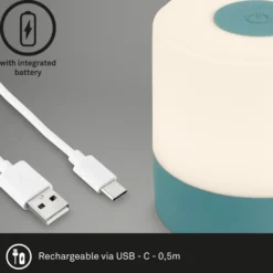 Lámpara de mesa LED recargable Smal, azul, 2.700K, atenuable