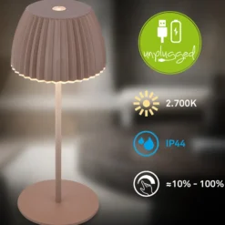 Lámpara de mesa LED recargable Brilo unplugged Riffle, 20 cm, arena oscura