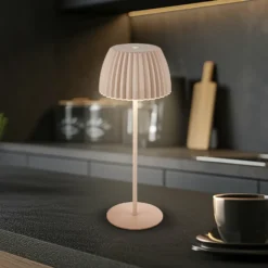 Lámpara de mesa LED recargable Brilo unplugged Riffle, 36 cm, beige