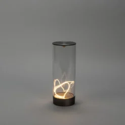 Lámpara de mesa LED recargable Edison, altura 24 cm, gris/transparente, IP54