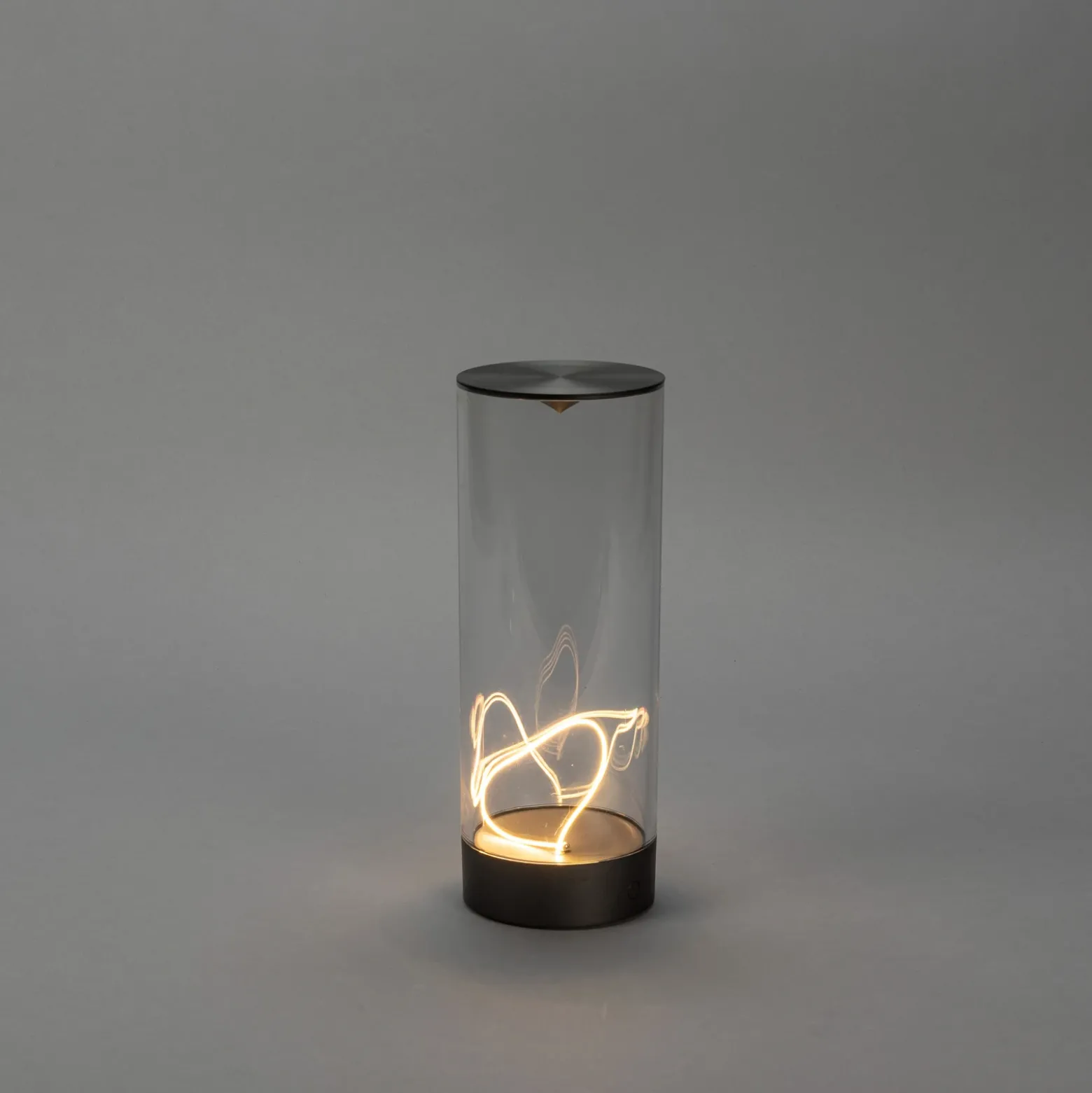 Lámpara de mesa LED recargable Edison, altura 24 cm, gris/transparente, IP54
