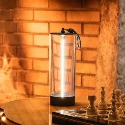 Lámpara de mesa LED recargable Edison, altura 24 cm, gris/transparente, IP54