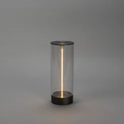 Lámpara de mesa LED recargable Edison, altura 24 cm, gris/transparente, IP54