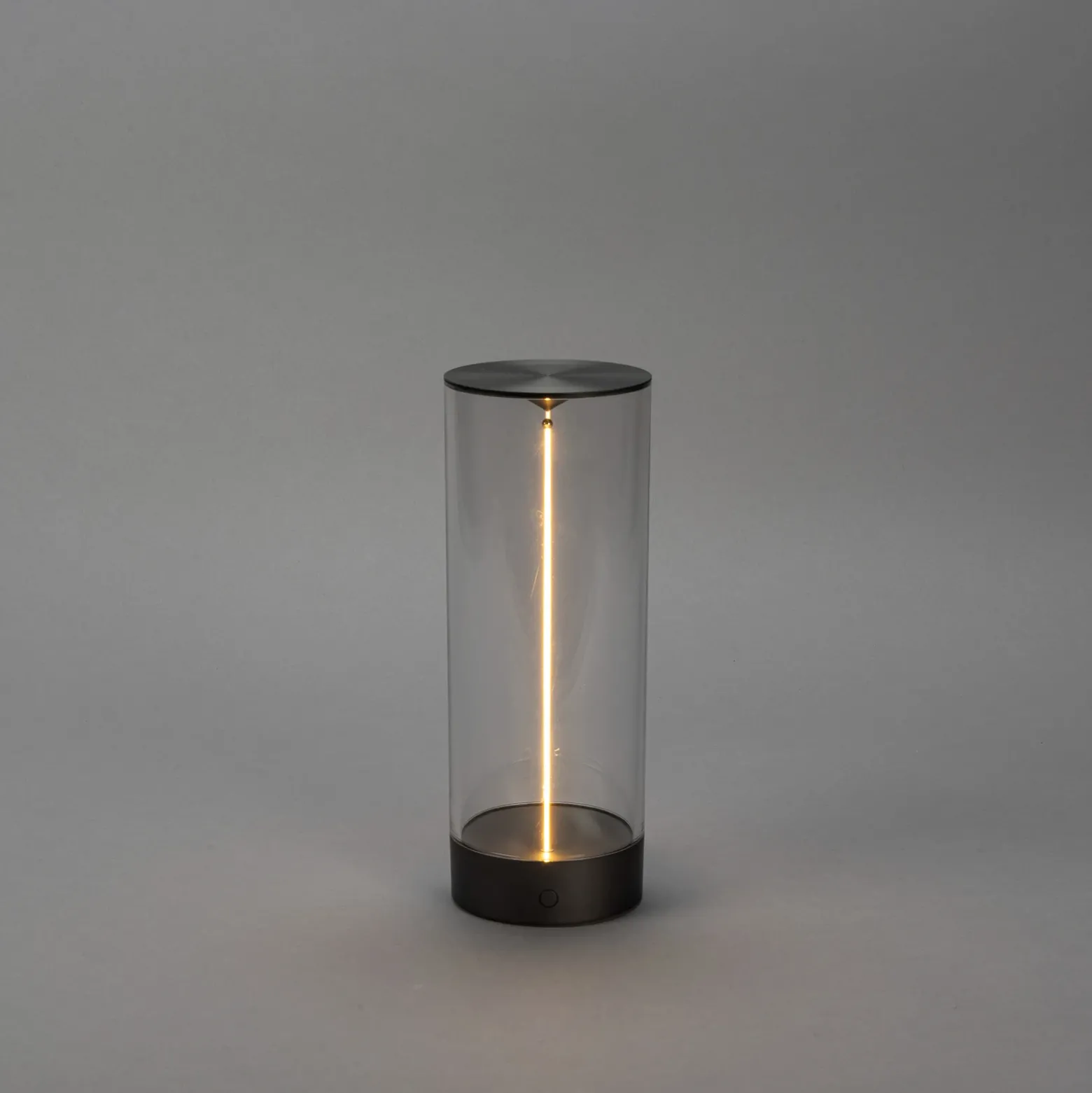 Lámpara de mesa LED recargable Edison, altura 24 cm, gris/transparente, IP54