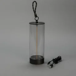 Lámpara de mesa LED recargable Edison, altura 24 cm, gris/transparente, IP54