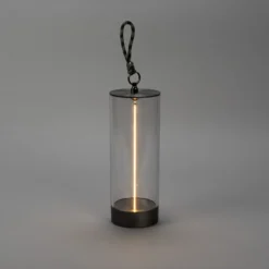 Lámpara de mesa LED recargable Edison, altura 24 cm, gris/transparente, IP54