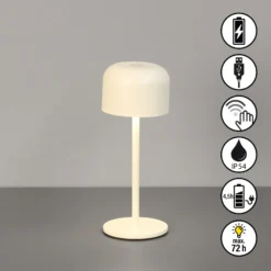 Lámpara de mesa LED recargable Finley, color beige arena, altura 22 cm, metal,