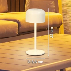Lámpara de mesa LED recargable Finley, color beige arena, altura 22 cm, metal,