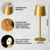Lámpara de mesa LED recargable Roxi, dorada, metal, IP54, atenuador