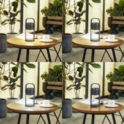 Lámpara de mesa LED recargable Lindby Kalevi, negra, aluminio, CCT