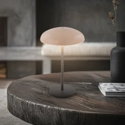 Lámpara de mesa LED recargable Brilo unplugged Caxa, beige/antracita