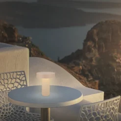 lámpara de mesa LED recargable Bito, beige/beige, altura 20 cm, IP44
