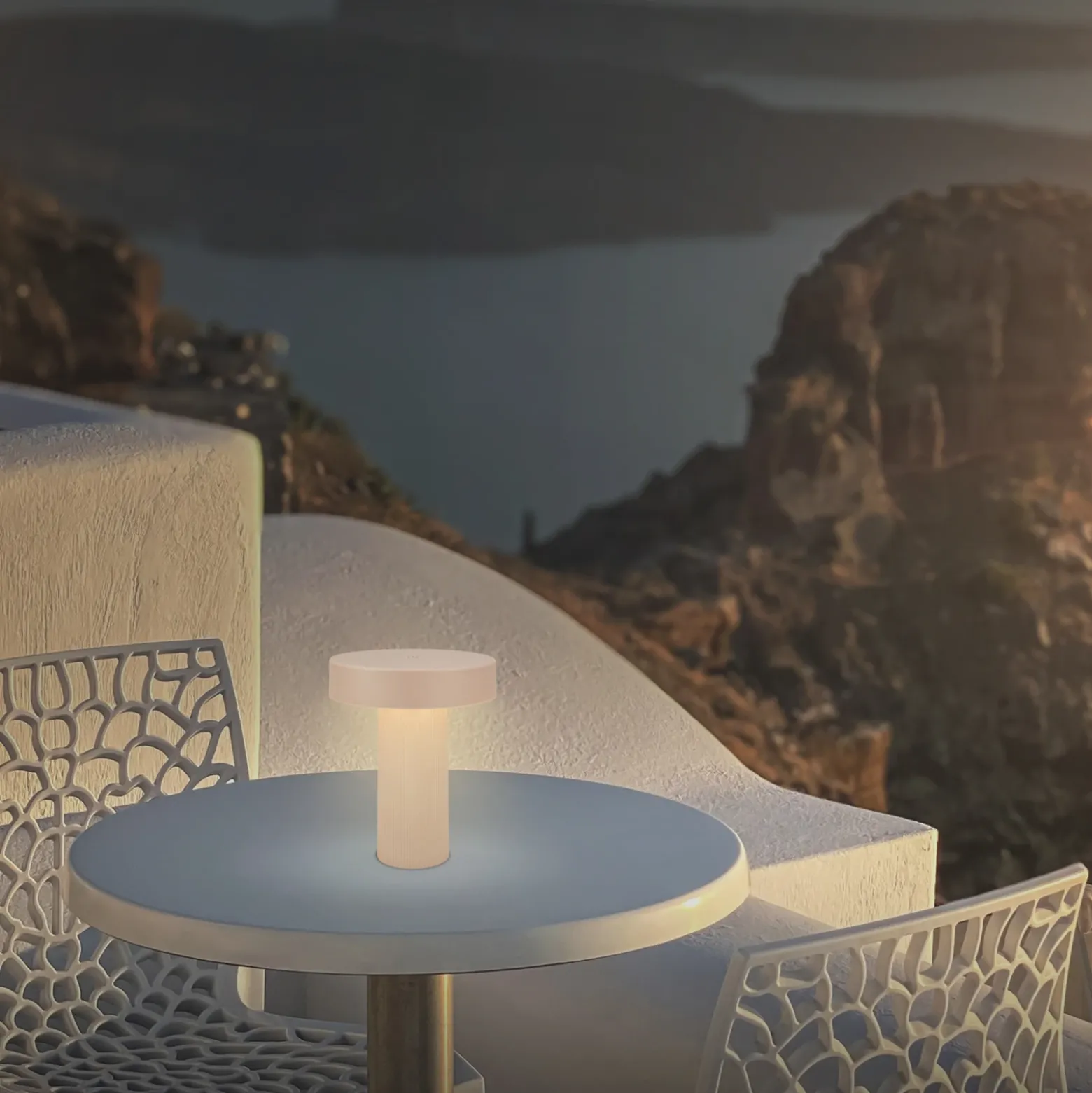 lámpara de mesa LED recargable Bito, beige/beige, altura 20 cm, IP44
