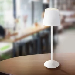 Lámpara de mesa LED recargable Vannie, blanca, altura 36 cm, IP44