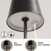 Lámpara de mesa LED recargable Viletto, negra, IP54
