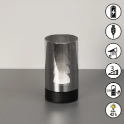 Lámpara de mesa LED recargable Fenya, negro/gris humo Altura 14 cm IP54