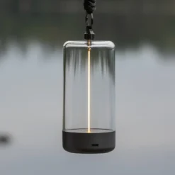 Lámpara de mesa LED recargable Edison, altura 15 cm, gris/transparente, IP54