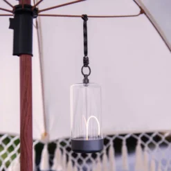 Lámpara de mesa LED recargable Edison, altura 15 cm, gris/transparente, IP54