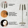 Lámpara de mesa LED recargable Roxi, color níquel, metal, IP54, atenuador