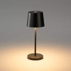 Lámpara de mesa LED recargable Vence, altura 22 cm, negro, IP54, USB