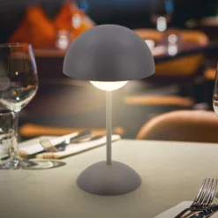 Lámpara de mesa LED recargable Kugle, antracita, metal, IP44, atenuable.