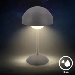 Lámpara de mesa LED recargable Kugle, antracita, metal, IP44, atenuable.