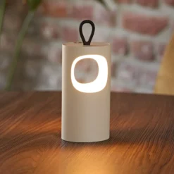 Lámpara de mesa LED recargable Lunari, beige, 16 cm, metal, CCT IP44
