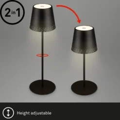 Lámpara de mesa LED recargable Kiki, negra, IP44, 3.000K