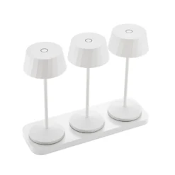 Lámpara de mesa LED recargable Facetta, juego de 3, blanco, 22 cm, IP44