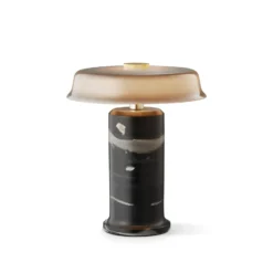 Lámpara de mesa LED recargable Trip No. 2, gris ceniza/gris, mármol, cristal