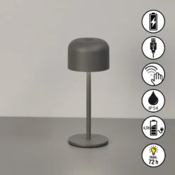 Lámpara de mesa LED recargable Finley, gris arena Altura 22 cm Metal, IP54