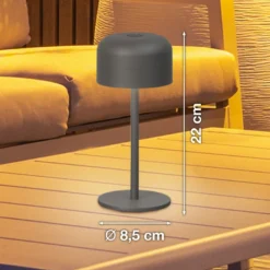 Lámpara de mesa LED recargable Finley, gris arena Altura 22 cm Metal, IP54