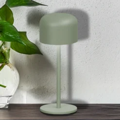 Lámpara de mesa LED recargable Finley verde salvia Altura 22 cm Metal IP54