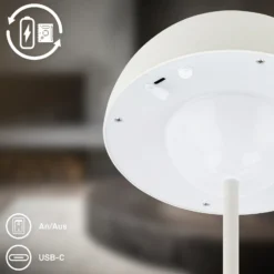 Lámpara de mesa LED recargable Kugle, blanca, metal, IP44, atenuable