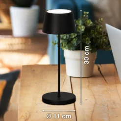 Lámpara de mesa LED recargable Asena Pro negro arena, 30 cm metal IP54