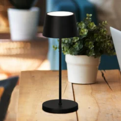 Lámpara de mesa LED recargable Asena Pro negro arena, 30 cm metal IP54