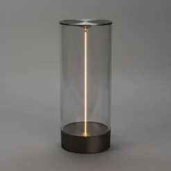 Lámpara de mesa LED recargable Edison, altura 32 cm, gris/transparente, IP54