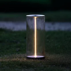 Lámpara de mesa LED recargable Edison, altura 32 cm, gris/transparente, IP54