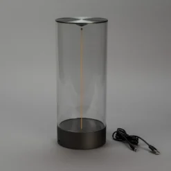 Lámpara de mesa LED recargable Edison, altura 32 cm, gris/transparente, IP54