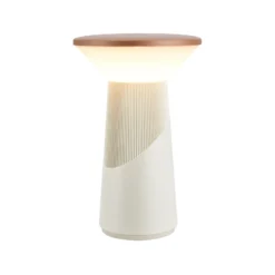 Lámpara de mesa LED recargable Pilia, marrón/gris claro, altura 24 cm, IP44