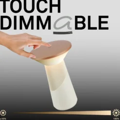 Lámpara de mesa LED recargable Pilia, marrón/gris claro, altura 24 cm, IP44