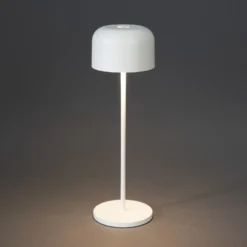 Lámpara de mesa LED recargable Lille, altura 36 cm, blanca, IP54, USB