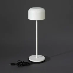 Lámpara de mesa LED recargable Lille, altura 36 cm, blanca, IP54, USB