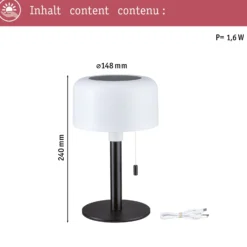 lámpara de mesa LED solar Bartja de Paulmann, negra, IP44 atenuable
