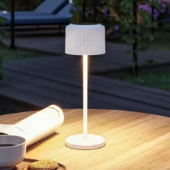lámpara de mesa LED solar Else de Paulmann, blanca, IP44, atenuable