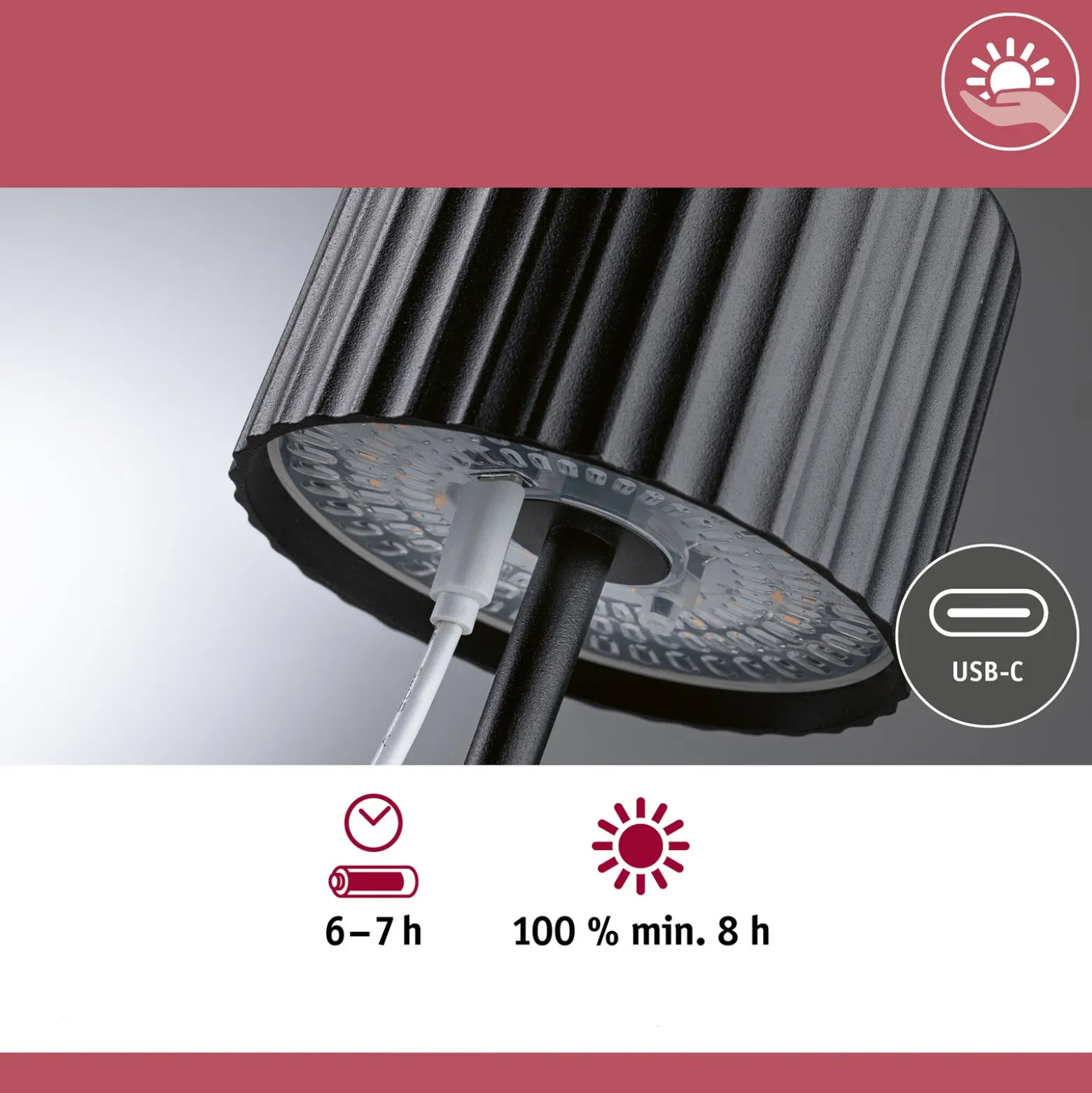 lámpara de mesa LED solar Else de Paulmann, negra, IP44 atenuable