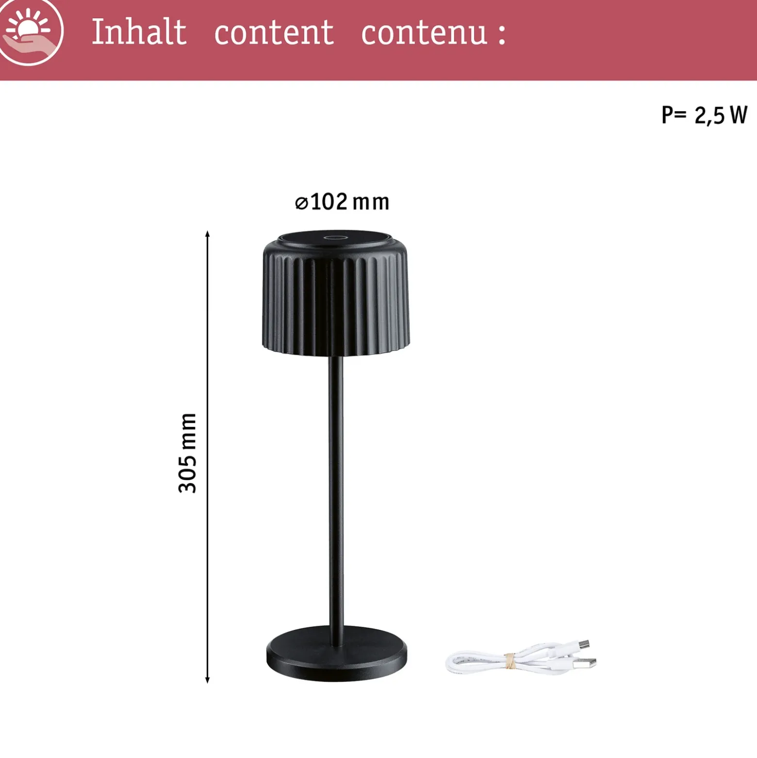 lámpara de mesa LED solar Else de Paulmann, negra, IP44 atenuable