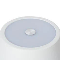 Lámpara de mesa Lindby LED recargable Janea CUBE, blanca, metal