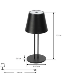 Lámpara de mesa Lindby LED recargable Janea TWIN, negra, metal